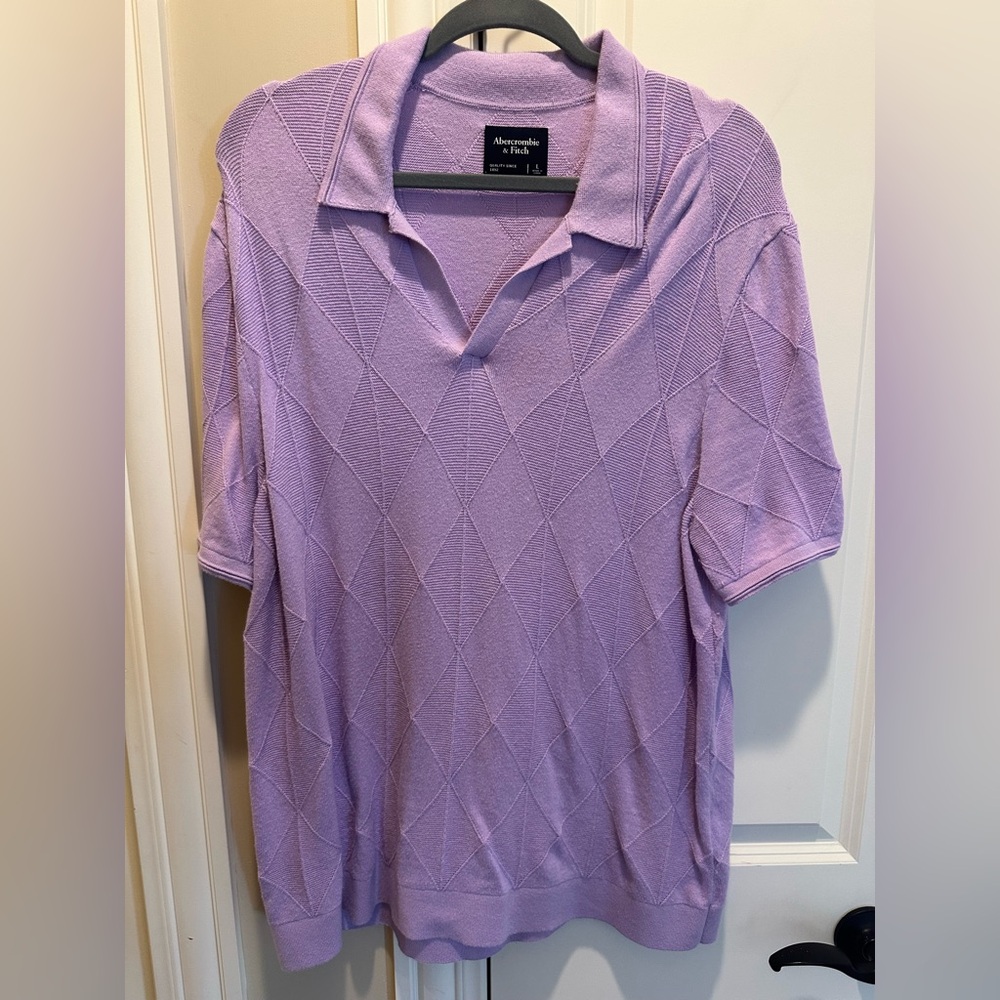 Men’s Abercrombie & Fitch Airknit Polo Collared Preppy Easter Lavender - Large